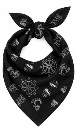 10’lu Siyah Denizci Desenli %100 Pamuk Fular Bandana 52x52 cm Unisex Çok Amaçlı Set