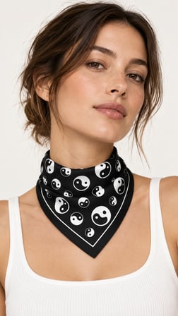 10’lu Siyah Yin Yang Desenli %100 Pamuk 52x52 cm Fular Bandana Seti