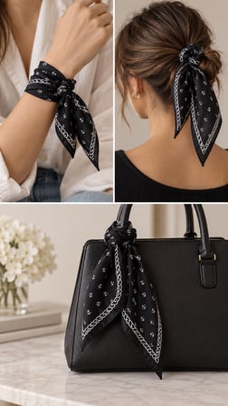 Siyah Çapa Desenli 52x52 cm %100 Pamuk Fular Bandana – Unisex 