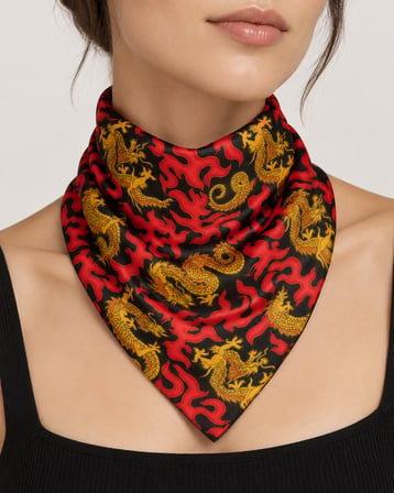 Ejderha Desenli Siyah Kırmızı 52x52 cm %100 Pamuk Fular Bandana Unisex