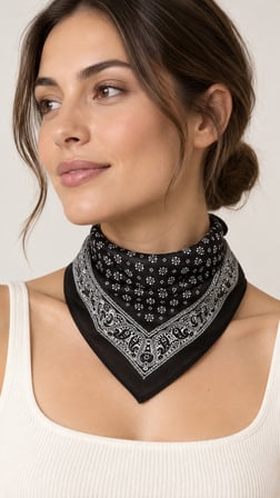 Siyah Şal Desenli 52x52 cm %100 Pamuk Fular Bandana Unisex Çok Amaçlı
