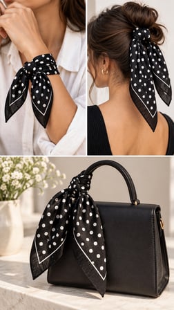 Siyah Puantiyeli 52x52 cm %100 Pamuk Fular Bandana Unisex Çok Amaçlı Aksesuar