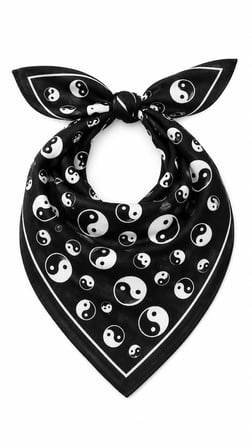Yin Yang Desenli Siyah Beyaz 52x52 cm %100 Pamuk Fular Bandana Unisex