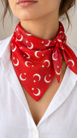 12’li Türk Bayrağı Desenli Kırmızı %100 Pamuk Fular Bandana 52x52 cm Okul Tören Etkinlik