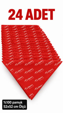 24’lü Kırmızı Atatürk İmzalı 52x52 cm %100 Pamuk Fular Bandana Seti Okul Tören Etkinlik