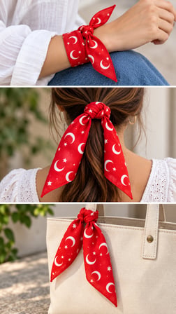 24’lü Ay Yıldızlı Kırmızı %100 Pamuk Fular Bandana 52x52 cm Okul Tören Etkinlik