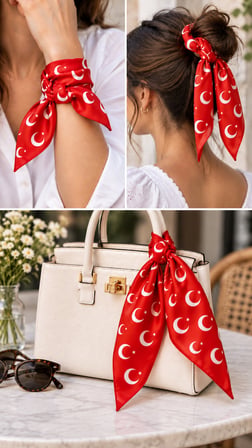 24’lü Ay Yıldız Desenli Kırmızı %100 Pamuk 52x52 cm Fular Bandana Seti