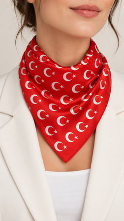 24’lü Ay Yıldız Desenli Kırmızı %100 Pamuk 52x52 cm Fular Bandana Seti