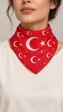 24’lü Türk Bayrağı Desenli Kırmızı %100 Pamuk Fular Bandana 52x52 cm