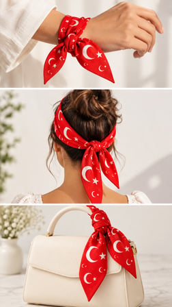 24’lü Türk Bayrağı Desenli Kırmızı %100 Pamuk Fular Bandana 52x52 cm