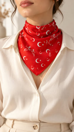 50’li Paket Kırmızı Ay Yıldız Türkiye Desenli %100 Pamuk 52x52 cm Fular Bandana