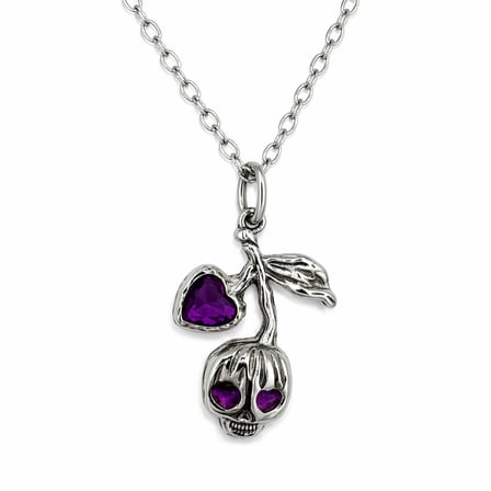 Gotik Kuru Kafa Mor Kalp Detaylı Metal Zincir Kolye Unisex