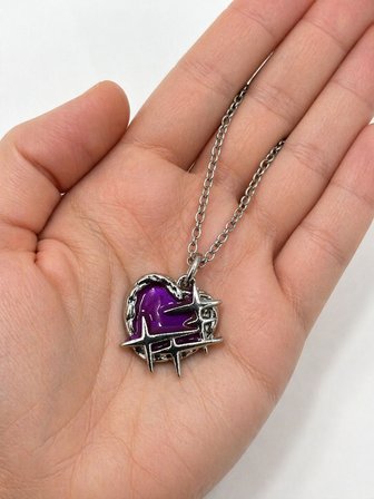 Mor Kalp Diken Detaylı Gotik Kolye Unisex Metal Zincir