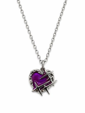 Mor Kalp Diken Detaylı Gotik Kolye Unisex Metal Zincir