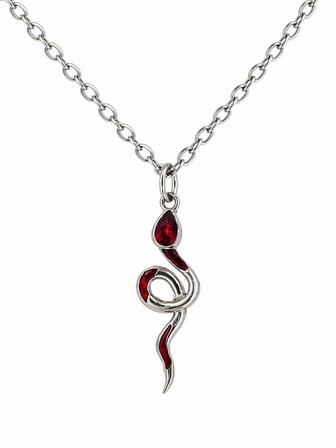 Kırmızı Detaylı Yılan Figürlü Gotik Kolye Unisex Metal Zincir