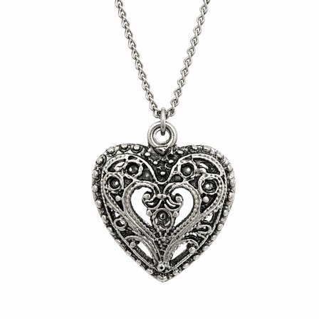 Gotik Kalp Desenli Metal Kolye Gümüş Renk Zincir Unisex Aksesuar