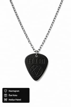 HIM Heartagram Plektrum Kolye – Rock Tarzı Siyah Gitar Penası Tasarımlı