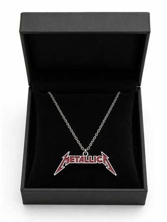 Metallica Logo Tasarımlı Kırmızı Detaylı Rock Kolye Müzikseverlere Hediye