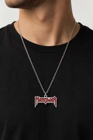 Manowar Logolu Kırmızı Detaylı Metal Müzik Grubu Kolyesi Hediye