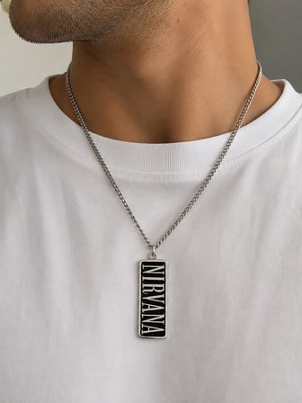 Nirvana Yazılı Siyah Dikdörtgen Rock Kolye Müzikseverlere Hediye