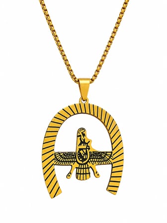 316L Paslanmaz Çelik Altın Renk Faravahar Figürlü Hediye Erkek Kolye
