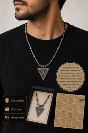 Dualı Muska Kolye – Paslanmaz Çelik Üçgen Muska Kolyesi Hediyelik Erkek Kolye