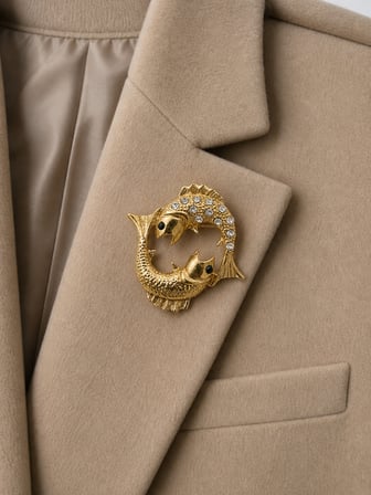Hediye Balık Burcu Kadın Broş Gold Renk Zirkon Taşlı Rozet