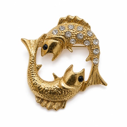 Hediye Balık Burcu Kadın Broş Gold Renk Zirkon Taşlı Rozet