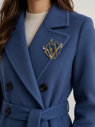 Balık Burcu Kadın Broşu Hediye Mavi Taşlı Gold Renk Zirkon Taş Broş