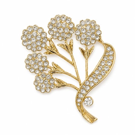 Premium Hediye Gold Renk Zirkon Taşlı Çiçek Tasarım Kadın Broşu