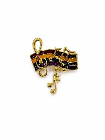 Hediye Renkli Nota Desenli Kadın Broş Müzik Temalı Gold Yaka Aksesuarı