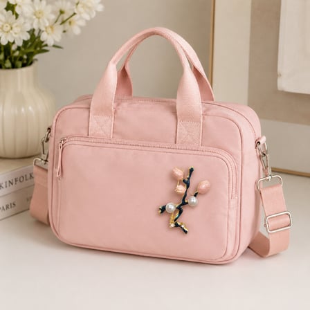 Pembe Çiçek ve İnci Detaylı Kadın Broş Hediye Yaka Aksesuarı