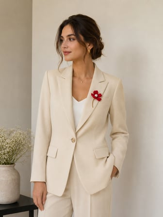 Kadın Kırmızı Çiçek Broş İncili Altın Sarısı Saplı Elegant Ceket Yaka İğnesi 