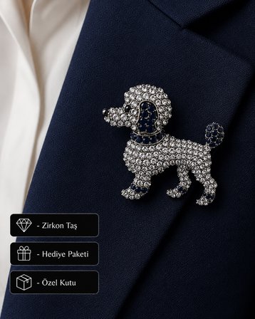 Lüks Taşlı Kaniş Köpek Broş - Hayvanseverlere Işıltılı Kadın Takı Hediye