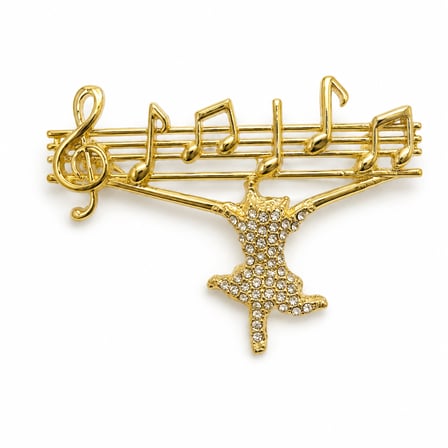 Altın Renk Kristal Taşlı Balerin ve Müzik Notaları – Zarafet ve Sanat