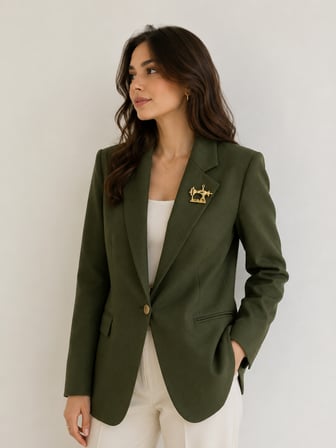 Altın Renk Dikiş Makinesi Kadın Broşu – Terzi ve Moda Tasarımcılarına Özel 