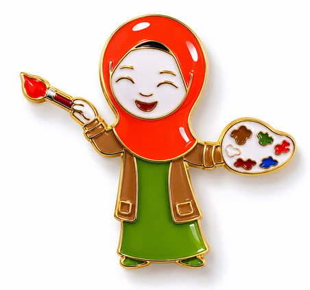 Sanatçı Kadın Broşu – Ressam Kadın Figürlü Mineli Yaka Rozeti