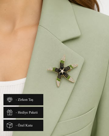 Zirkon Taşlı Deniz Yıldızı Kadın Broşu | Şık Tasarım Hediye Premium