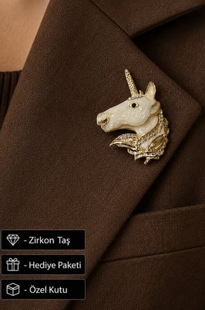Zarif Unicorn Kadın Broşu Hediye Kristal Taşlı Altın Renk Şık Yaka Aksesuarı