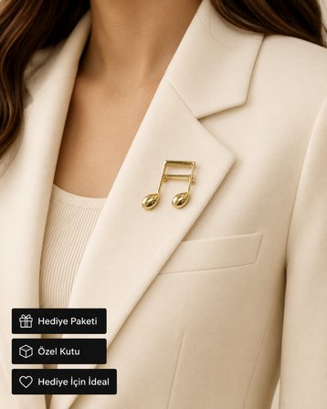 Altın Renk Müzik Notası Kadın Broşu | Şık Zarif Hediye Yaka Aksesuarı