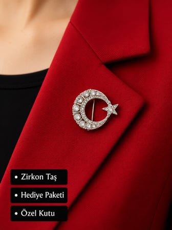 Işıltılı Ay ve Yıldız Kadın Broşu Zirkon Taşlı Zarif Yaka Aksesuarı Hediye