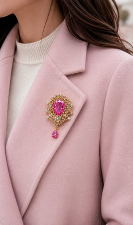Pembe Damla Taşlı Zirkon Kadın Broşu Gold Renk Şık Tasarım Hediye Yaka Aksesuarı