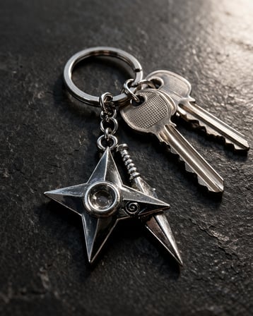 Naruto Şuriken Kunai Desenli Gümüş Renk Anahtarlık Unisex Yetişkin Anime
