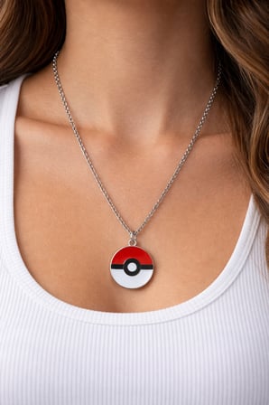 Pokemon Poke Topu Anime Kolye Gümüş Renk 60 cm Zincir Unisex Yetişkin