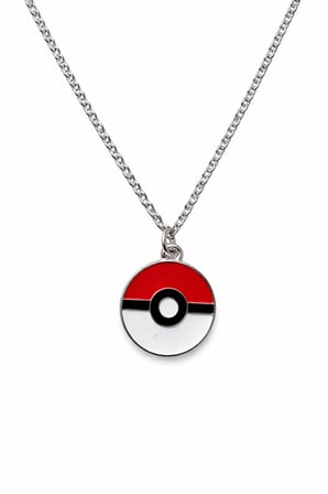 Pokemon Poke Topu Anime Kolye Gümüş Renk 60 cm Zincir Unisex Yetişkin