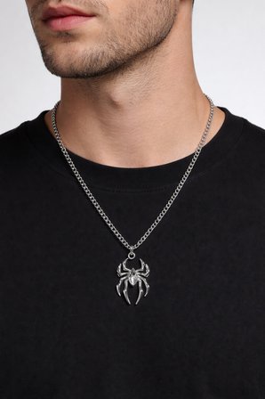 Punk Retro Örümcek Figürlü Gümüş Renk Metal Kolye 60 cm Unisex
