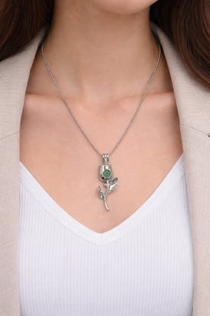 Karanlıkta Parlayan Gül Kolye Gümüş Renk Zincir Unisex Metal Aksesuar