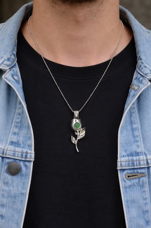 Karanlıkta Parlayan Gül Kolye Gümüş Renk Zincir Unisex Metal Aksesuar
