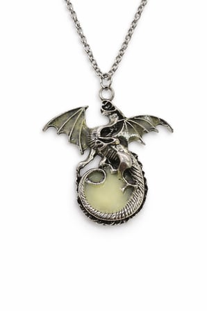 Game of Thrones Ejderha Kolye I Fosforlu Gümüş Renk Zincir Unisex 60 cm