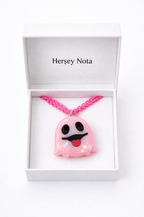 Cadılar Bayramı Hayalet Kolye Pembe Zincir 60 cm Unisex Özel Tasarım